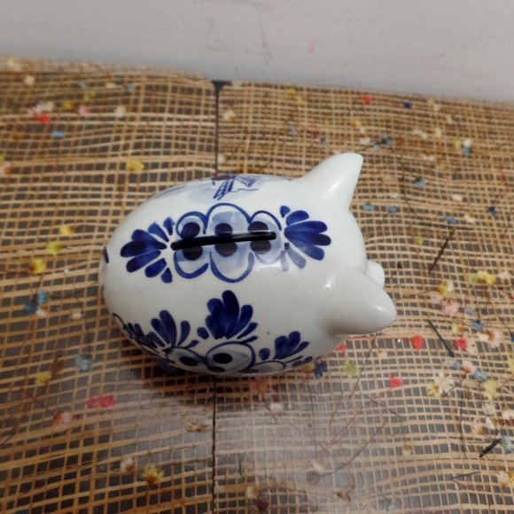 Delft Blauw Piggy Bank Windmill Porcelain 4" - Picture 5 of 9